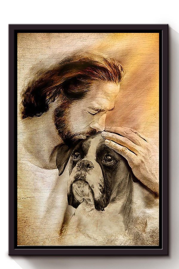 Jesus And Boxer Dog God Gift For Dog Lover Christian Framed Matte Canvas Framed Prints, Canvas Paintings