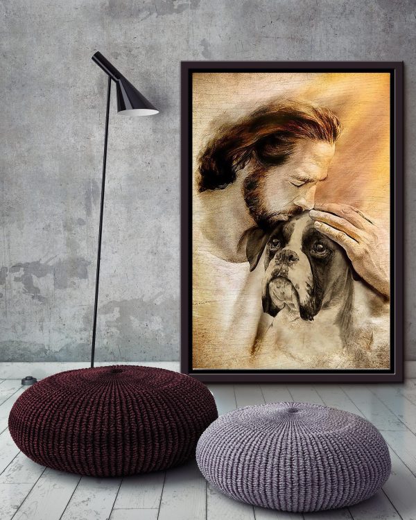 Jesus And Boxer Dog God Gift For Dog Lover Christian Framed Matte Canvas Framed Prints, Canvas Paintings - Image 3