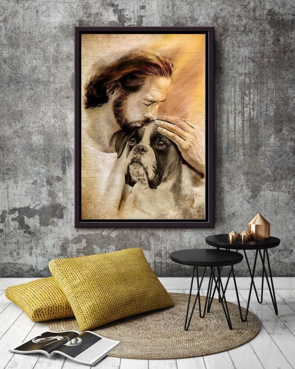 Jesus And Boxer Dog God Gift For Dog Lover Christian Framed Matte Canvas Framed Prints, Canvas Paintings - Image 2