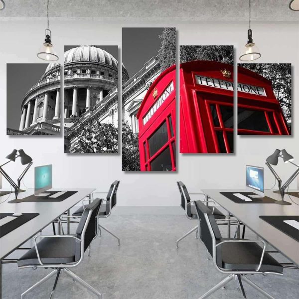 Red London Phone Box Black White Christian Premium Multi Canvas Prints, Multi Piece Panel Canvas Luxury Gallery Wall Fine Art Print - Image 7