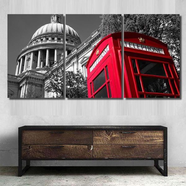 Red London Phone Box Black White Christian Premium Multi Canvas Prints, Multi Piece Panel Canvas Luxury Gallery Wall Fine Art Print - Image 6