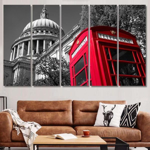 Red London Phone Box Black White Christian Premium Multi Canvas Prints, Multi Piece Panel Canvas Luxury Gallery Wall Fine Art Print - Image 8