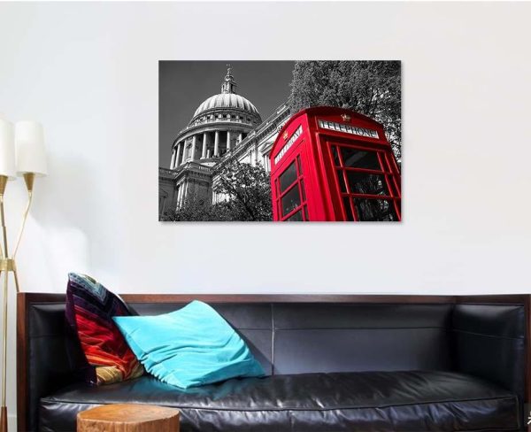 Red London Phone Box Black White Christian Premium Multi Canvas Prints, Multi Piece Panel Canvas Luxury Gallery Wall Fine Art Print - Image 4