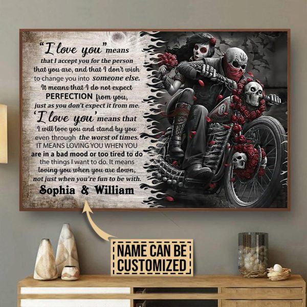 Personalized Canvas Art Painting, Canvas Gallery Hanging Motorcycling Skeleton I Love You Framed Prints, Canvas Paintings