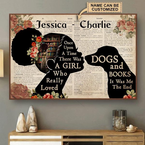 here Gifts Personalized Reading Girl Loved Dogs And Books Canvas Home Decor - Image 2