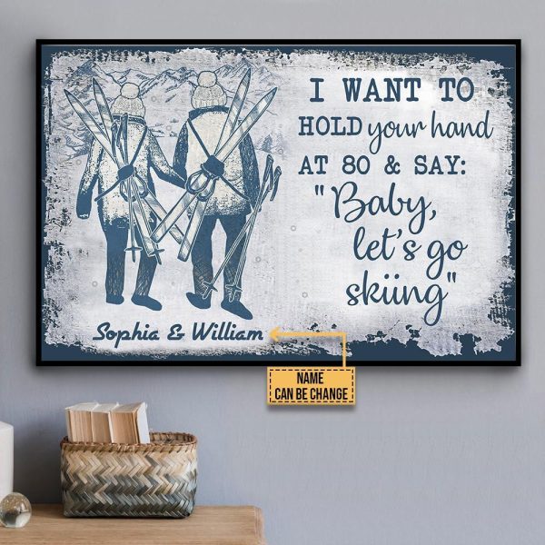 here Gifts Personalized Skiing Blue Sketch I Want Canvas Home Decor