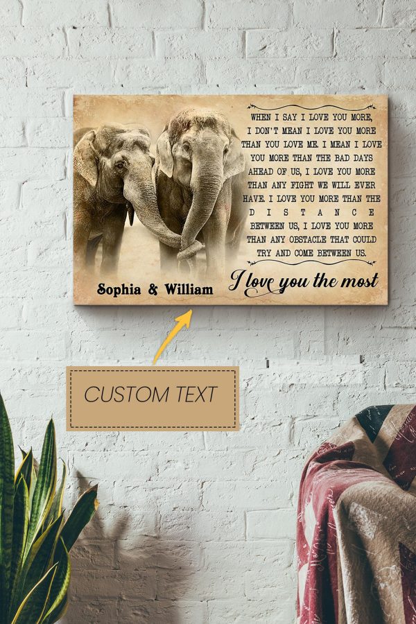 Elephant I Love You The Most Personalized Canvas Love Gift For Valentine Day Zoo Decor Elephant Lover Canvas Gallery Painting Wrapped Canvas Framed Prints, Canvas Paintings - Image 2