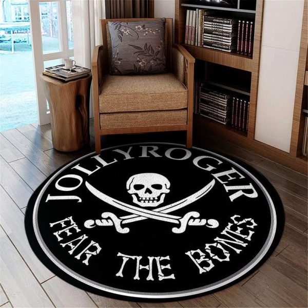 Jolly Roger Fear The Bones Round Mat Round Floor Mat Room Rugs Carpet Outdoor Rug Washable Rugs