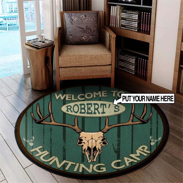 Personalized Welcome Hunting Camp Round Rug, Carpet 06606