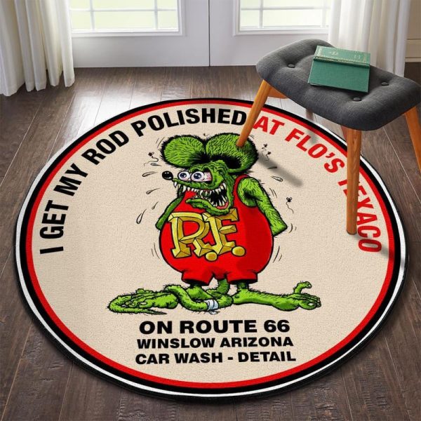 I Get My Rod Polished Hot Rod Round Mat Round Floor Mat Room Rugs Carpet Outdoor Rug Washable Rugs