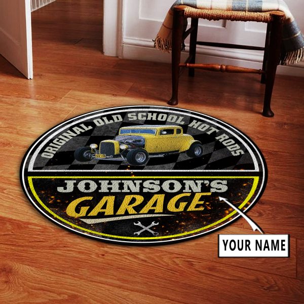 Personalized Hot Rod Garage Round Rug, Carpet 10316