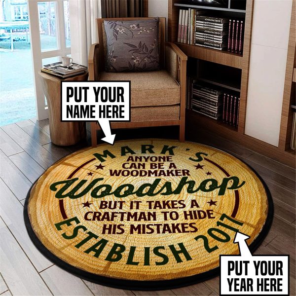 Personalized Woodshop Round Mat Round Floor Mat Room Rugs Carpet Outdoor Rug Washable Rugs