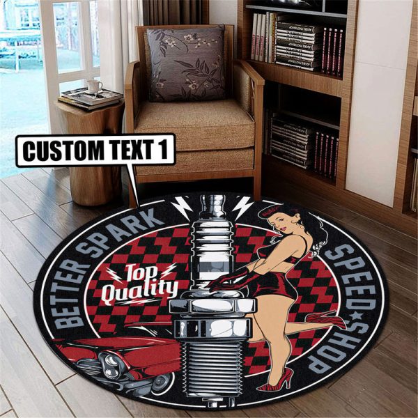 Personalized Speed Shop Garage Decor, Home Bar Decor Hot Rod Round Mat - Image 5