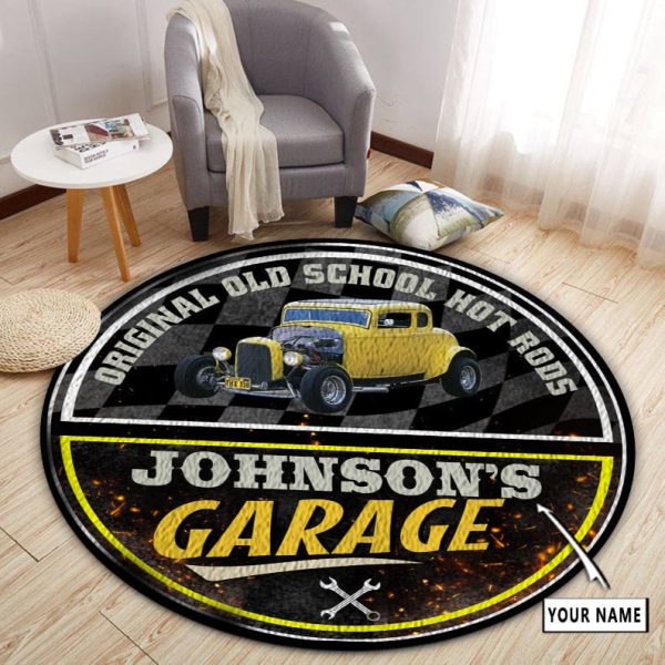 Personalized Hot Rod Garage Round Rug, Carpet 10316 - Image 3