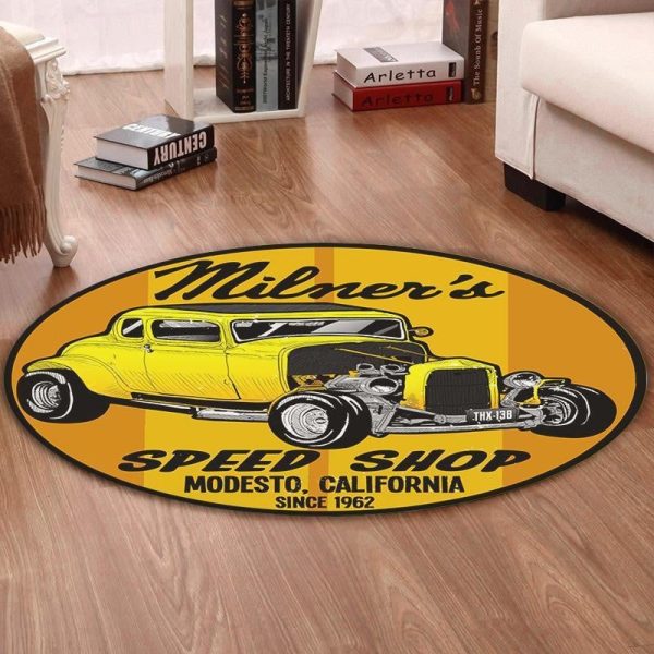 Ag Living Room Round Mat Circle Rug American Graffiti Milner Falfa Ford Couple Hot Rod - Image 2