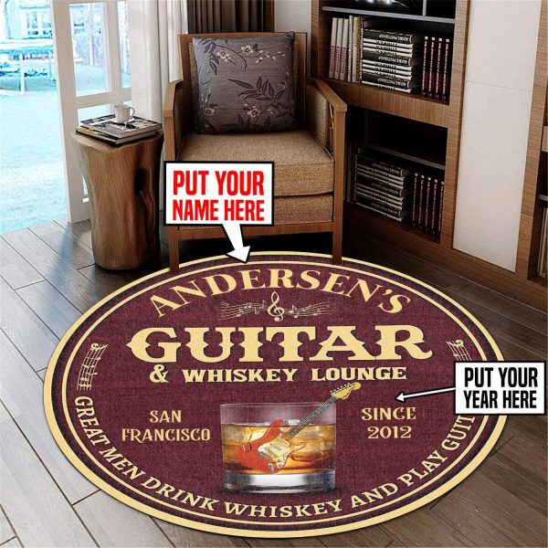 Personalized Guitar Whiskey Lounge Living Room Round Mat Circle Rug - Image 3