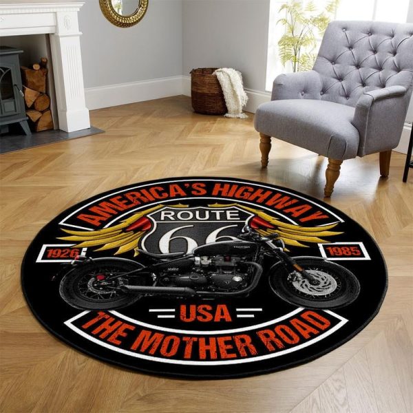 America'S Highway The Mother Road Motorcycle Round Mat Round Floor Mat Room Rugs Carpet Outdoor Rug Washable Rugs - Image 3