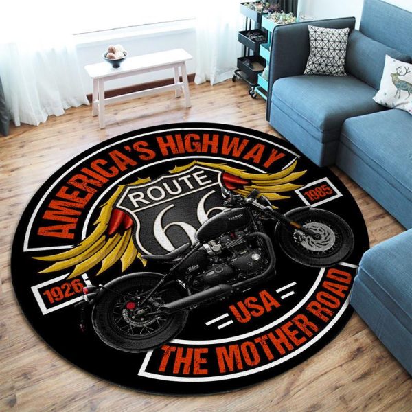 America'S Highway The Mother Road Motorcycle Round Mat Round Floor Mat Room Rugs Carpet Outdoor Rug Washable Rugs - Image 2