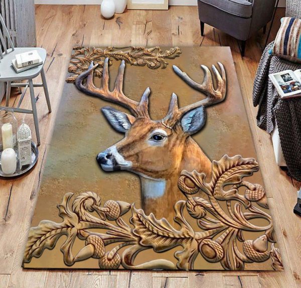 Deer Hunting Area Rug Washable Rugs Carpet Hunter Green Rug