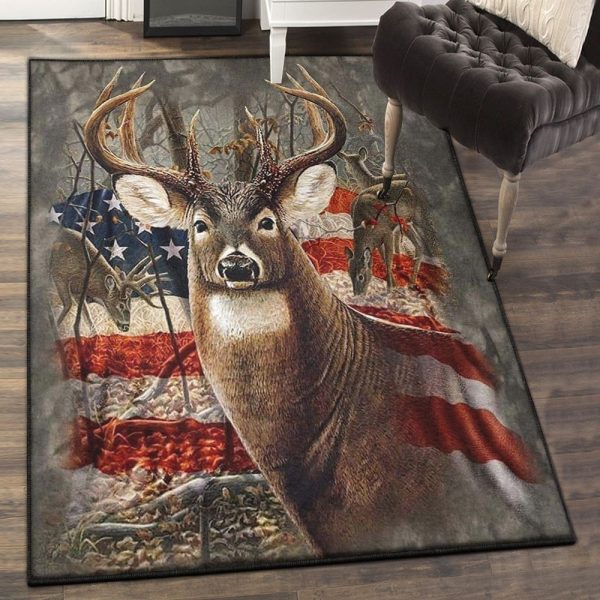 Hunting Bedroom Rugs Deer Hunting Flag Rug Rectangle Rugs Washable Area Rug Non-Slip Carpet For Living Room Bedroom