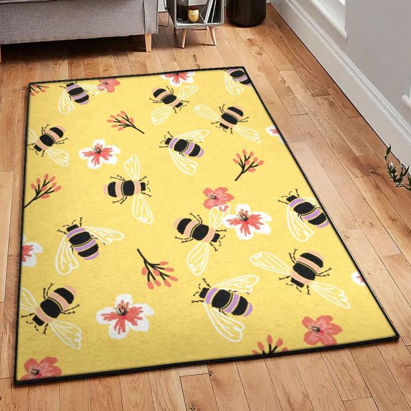 Honey Modern Rugs Bee Bonatical Rug Rectangle Rugs Washable Area Rug Non-Slip Carpet For Living Room Bedroom