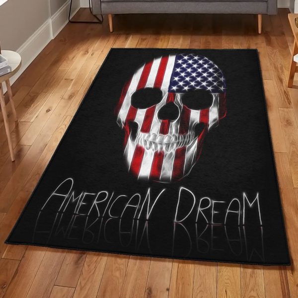 Patriotic Playroom Rug American Flag Skull Rug Rectangle Rugs Washable Area Rug Non-Slip Carpet For Living Room Bedroom - Image 2