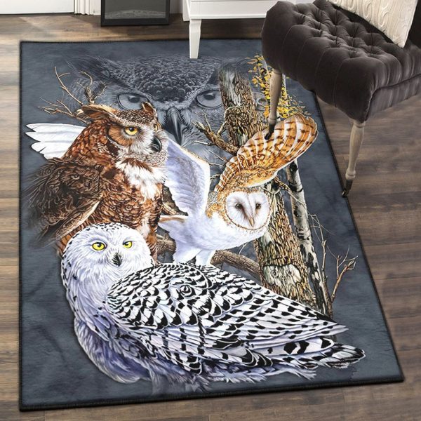 Owl Cute Dining Room Rug Owl Rug Rectangle Rugs Washable Area Rug Non-Slip Carpet For Living Room Bedroom