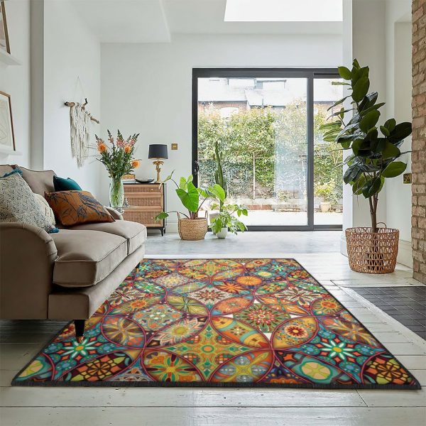 Patchwork Modern Rugs Bohemian Patchwork Rug Rectangle Rugs Washable Area Rug Non-Slip Carpet For Living Room Bedroom