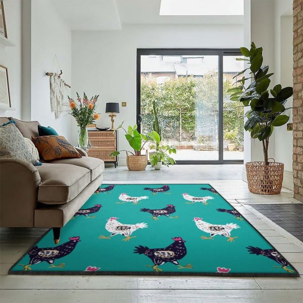 Black Carpets Chicken Black And White Chickens Rug Rectangle Rugs Washable Area Rug Non-Slip Carpet For Living Room Bedroom