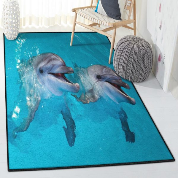 Girlfriend Cool Rugs Dolphin Couple Rug Rectangle Rugs Washable Area Rug Non-Slip Carpet For Living Room Bedroom