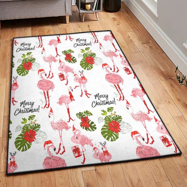 Flamingo Lover Gift Large Christmas Flamingo Rug Rectangle Rugs Washable Area Rug Non-Slip Carpet For Living Room Bedroom