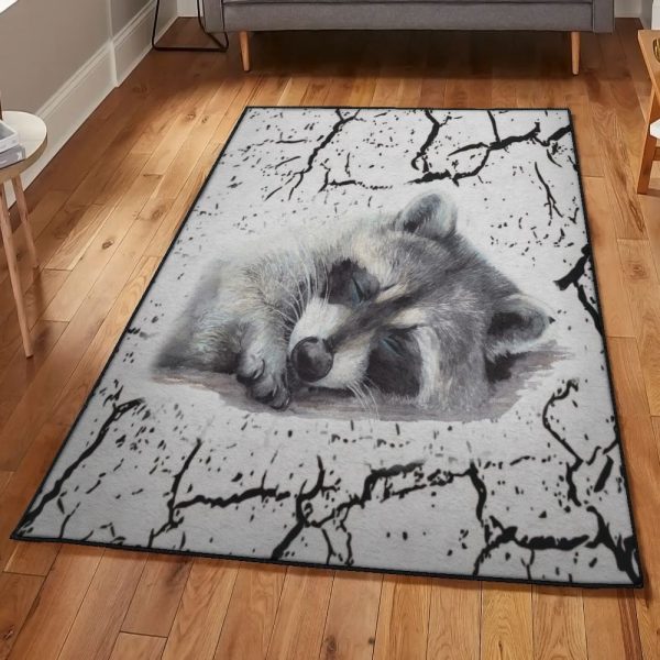 Raccoon Carpets Raccoon Sleeping Rug Rectangle Rugs Washable Area Rug Non-Slip Carpet For Living Room Bedroom