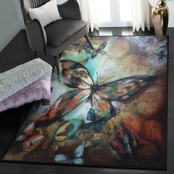 Monarch Rugs Butterfly Rug Rectangle Rugs Washable Area Rug Non-Slip Carpet For Living Room Bedroom - Image 2