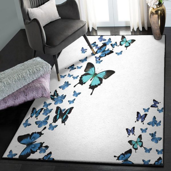 Monarch Rugs Butterfly Rug Rectangle Rugs Washable Area Rug Non-Slip Carpet For Living Room Bedroom