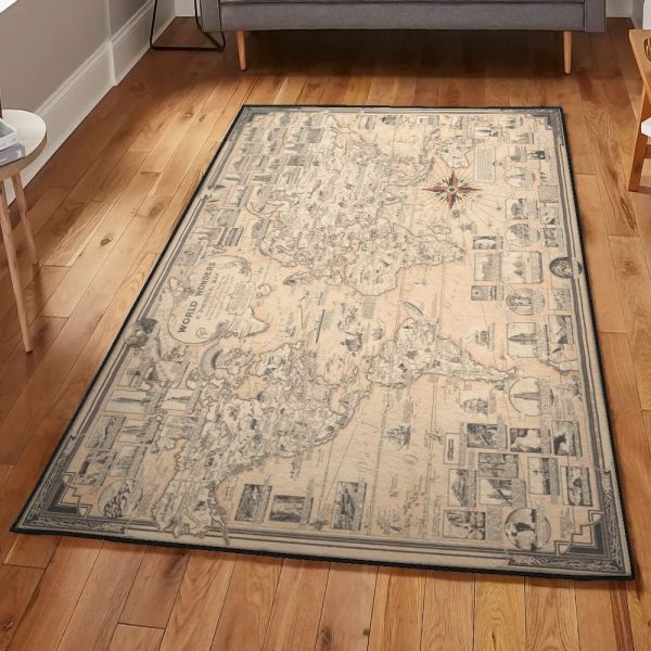 Travel Lover Modern Rugs World Map Of Wonders Rug Rectangle Rugs Washable Area Rug Non-Slip Carpet For Living Room Bedroom - Image 2