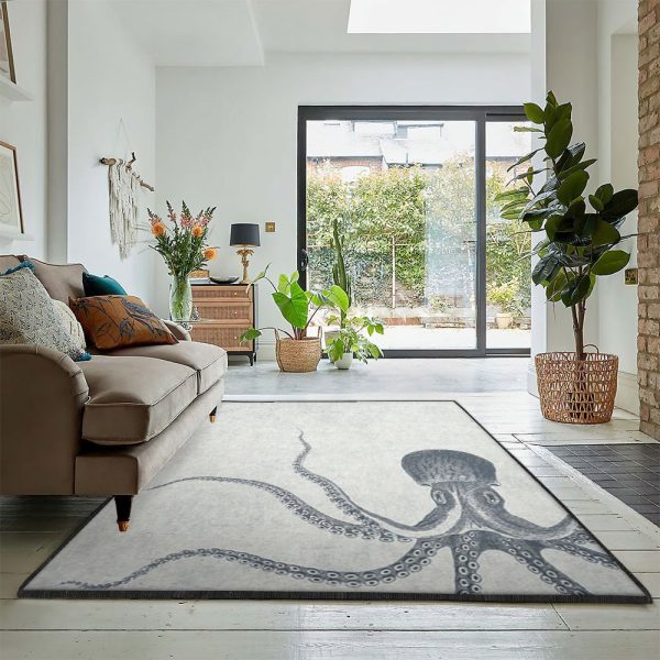 Squid Carpet Giant Squid Rug Rectangle Rugs Washable Area Rug Non-Slip Carpet For Living Room Bedroom