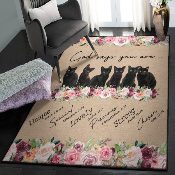 Love Washable God Says You Are Black Cat Rug Rectangle Rugs Washable Area Rug Non-Slip Carpet For Living Room Bedroom