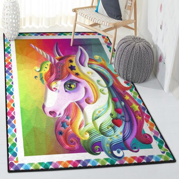 One Horned Horse Modern Unicorn Rug Rectangle Rugs Washable Area Rug Non-Slip Carpet For Living Room Bedroom - Image 2