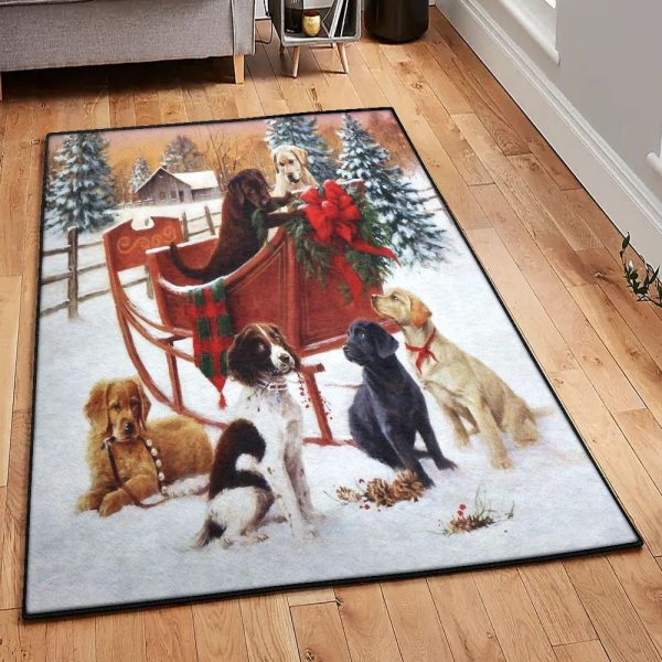 Christmas Christmas Dog Rug Rectangle Rugs Washable Area Rug Non-Slip Carpet For Living Room Bedroom