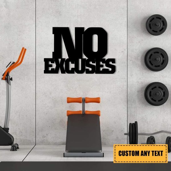 No Excuses Funny Metal Gym Sign, Fitness Wall Decor, Metal Laser Cut M - Image 3