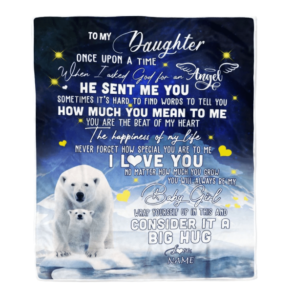 Personalized To My Daughter Blanket From Mom Mother Dad Polar Bear Nev