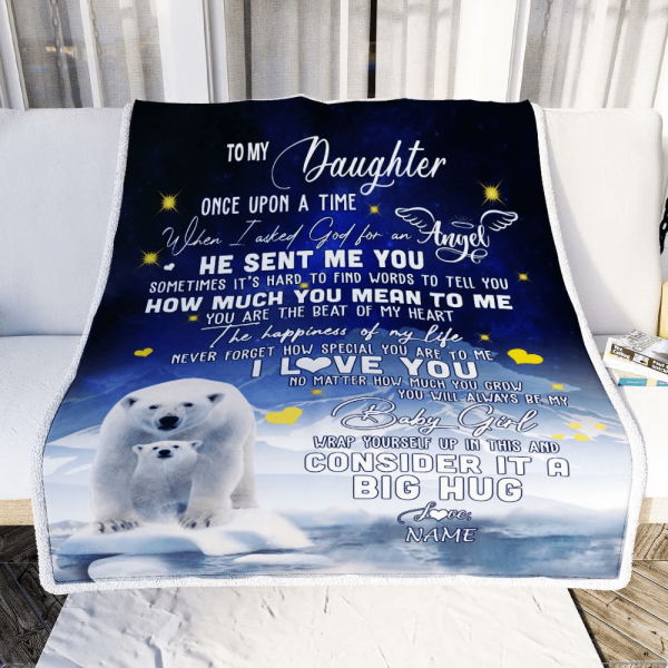 Personalized To My Daughter Blanket From Mom Mother Dad Polar Bear Nev - Image 3