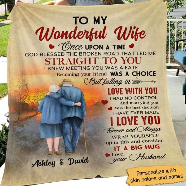 Personalized Blanket - To My Wonderful Wife Old Couple From Husband Va