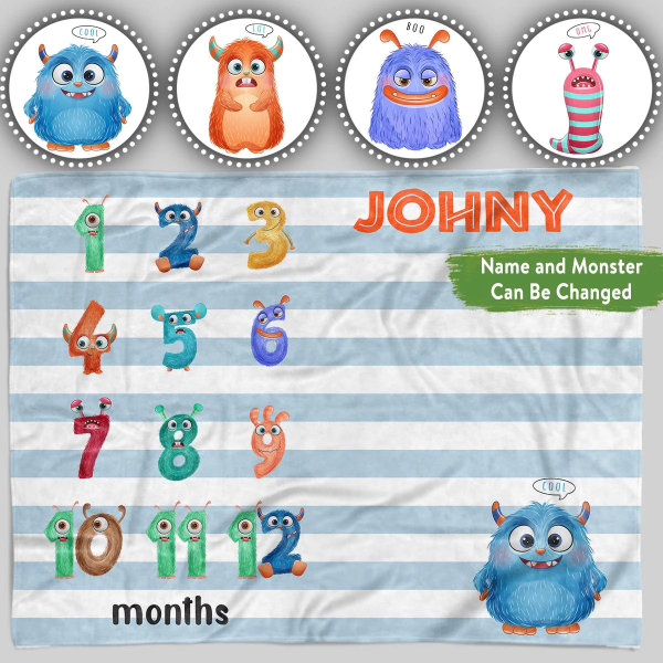 Personalized Baby Blankets , Cute Monsters baby blanket Blue, White co