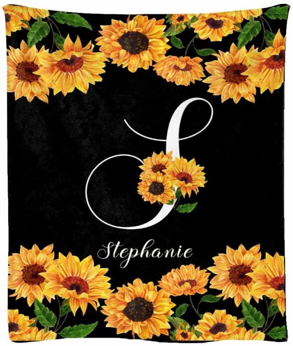 Personalized Name Blanket Sunflowers With Initial Blanket Gifts For Ki