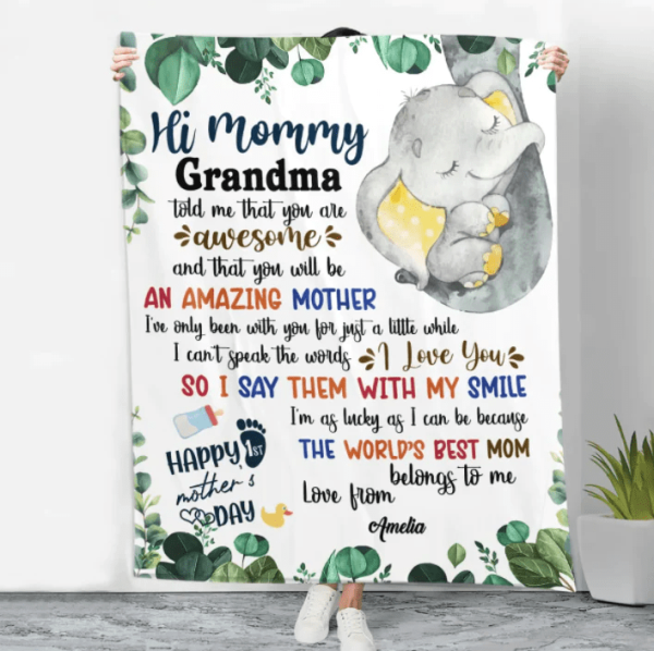 Personalized Printed Blanket Plants Little Elephant - Mothers Day Gift