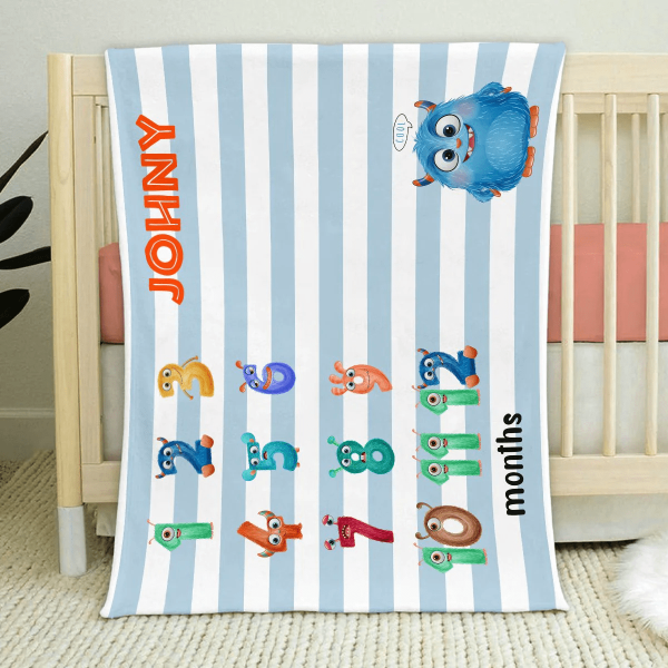 Personalized Baby Blankets , Cute Monsters baby blanket Blue, White co - Image 2