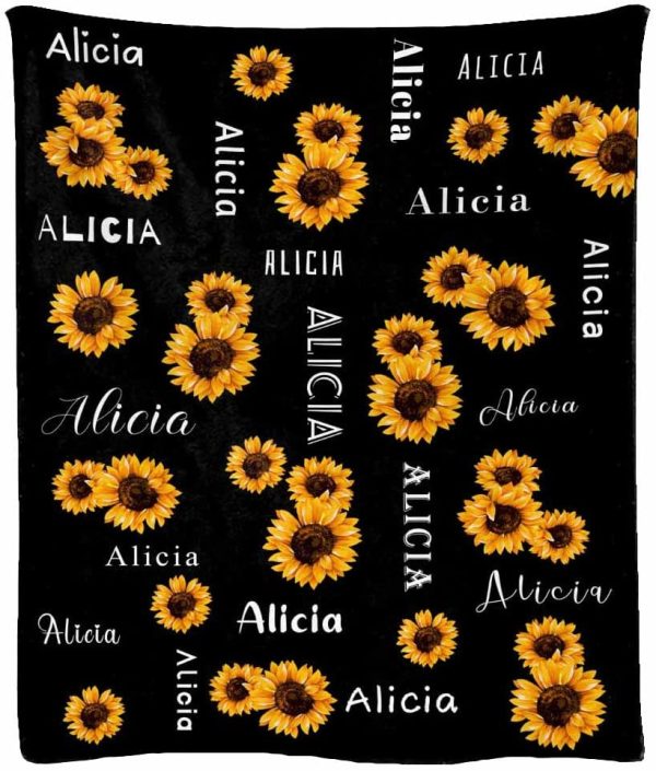 Personalized Name Blanket Sunflowers With Initial Blanket Gifts For Ki - Image 3