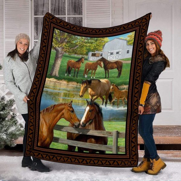 Horse Farm Peaceful Hometown Fleece Blanket Gift For Men