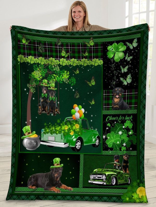 Rottweiler Dog Irish Shamrock St Patrick Day Fleece Blanket